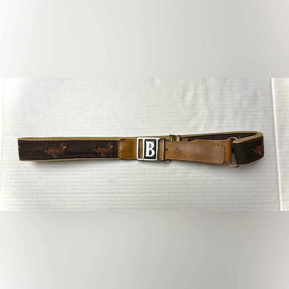 Vintage Leather And Fabric Belt Deer Men’s‎ 44.5” Hunting Woodland Buck Buckle